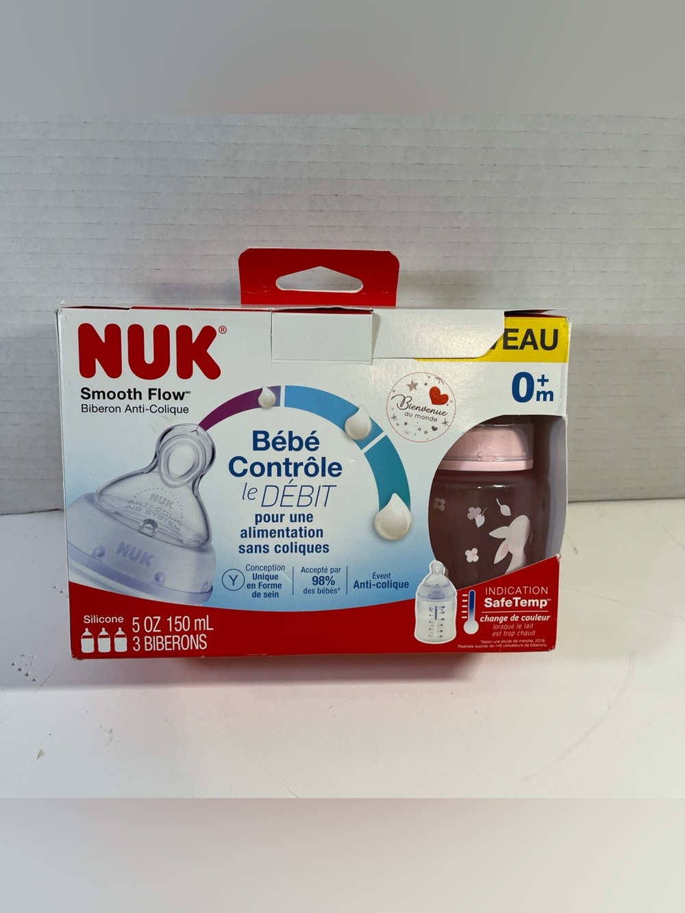 NUK Smooth Flow Anti-Colic SafeTemp Baby Bottle Set 3-Pack 5oz Pink 0m+